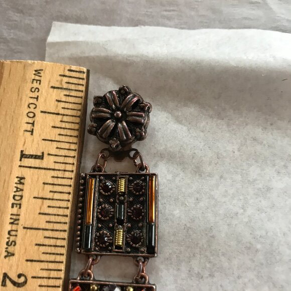 Vintage Copper Tile Link Bracelet w/Faceted Stones - 7" Long - Picture 14 of 16